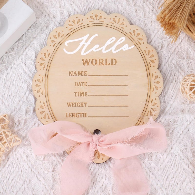 Whaline Baby Birth Announcement Sign Wooden Newborn Welcome Board Milestone Card for Birthday Baby Shower Photo Prop Keepsake - Image 1